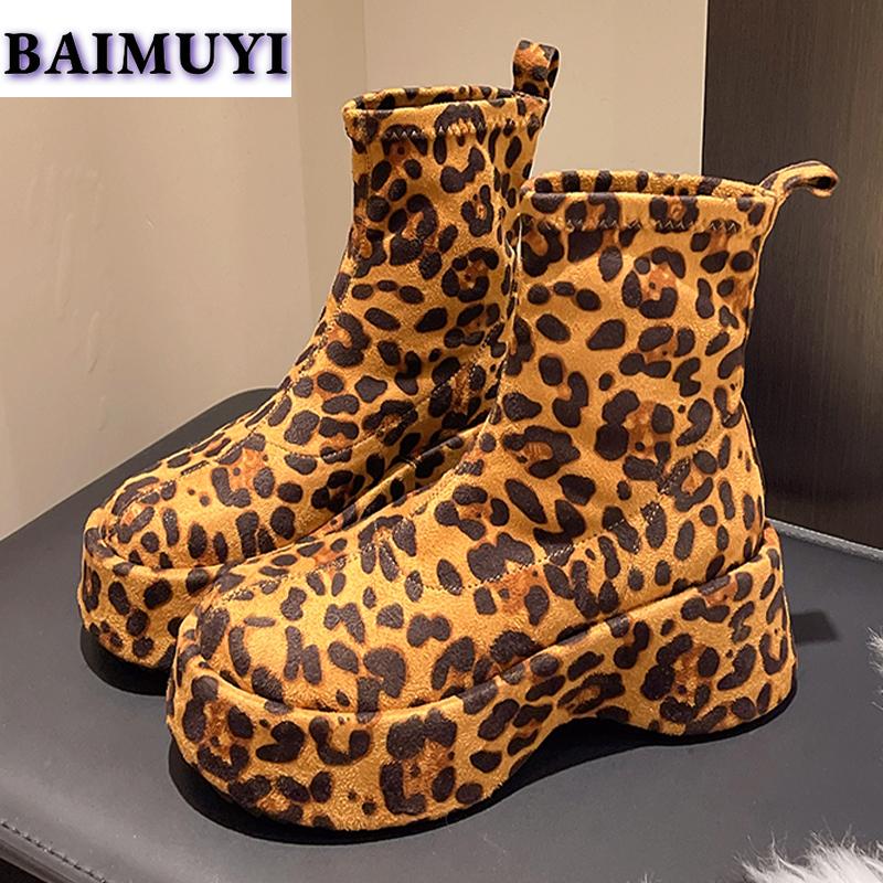 Леопардовые балетки на платформе женские ботильоны брендовая обувь 2025 тренд зима новые замшевые зимние ботинки челси мода повседневные женские ботинки