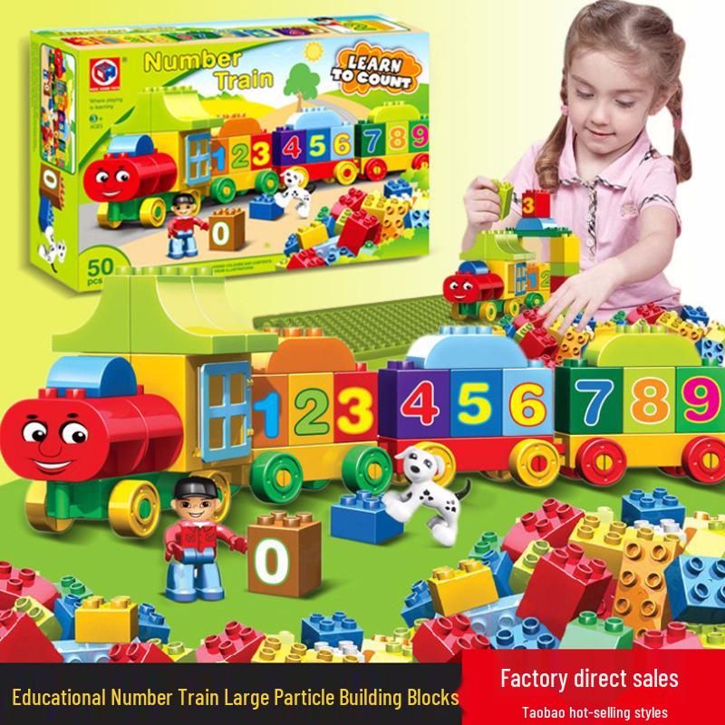 Набор из 50 детских блоков-пазлов в виде поезда с цифрами и ведром для хранения