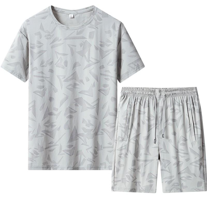 Mens Sports Short Set Ice Silk Quick Dry Breathable Casual Outfit