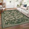 Chinese Dragon Carpet Mat Rug Green Gold Pattern with Floral Star Design Vintage Living Room Soft Floor Mat for Home Decoration