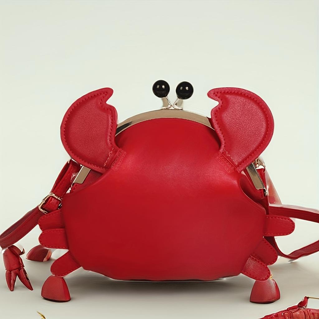 Женская сумка-краб через плечо - Регулируемый плечевой ремень, Глянцевый красный клатч в форме краба, Забавная сумка-кроссбоди в виде животного, Легкая, Модная и креативная