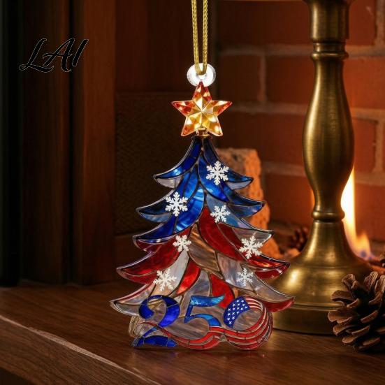 Lightweight Acrylic Car Rearview Mirror Decor 250 Anniversary USA Christmas Ornament America Years Patriotic Tree Party Gift Decoration 1776-2026 2D