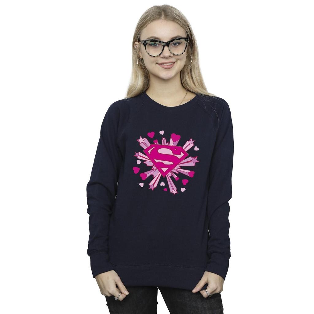 DC Comics Womens/Ladies Superman Pink Hearts And Stars Logo Sweatshirt