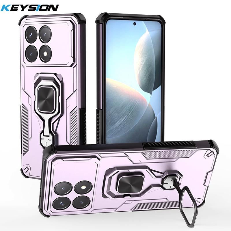 KEYSION Противоударный бронированный чехол для POCO F6 Pro Мягкий силикон+ПК Вертикальная металлическая кольцевая подставка Чехол для телефона для Xiaomi POCO X6 Pro 5G
