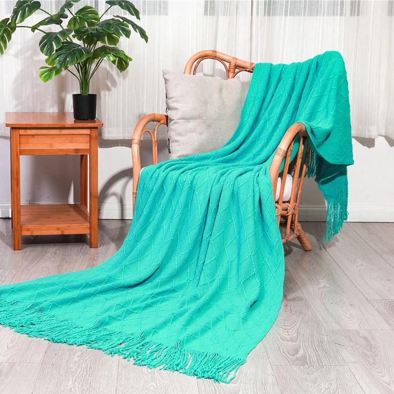 Скандинавский Ретро Желтый Аргайл Вязаный Плед - Покрывало на кровать, Накидка на диван, Накидка-шарф на конец кровати