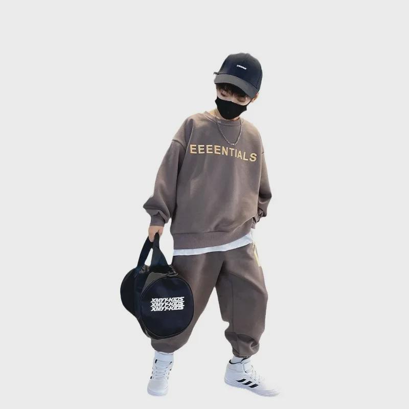 Модная спортивная одежда для мальчиков на весну и осень: Стильный комплект из двух частей свитшота для детей среднего и старшего возраста