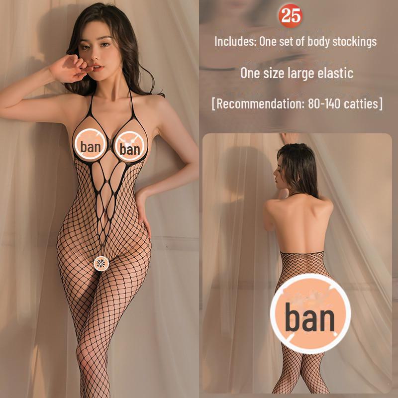 Эротический черный сетчатый комплект нижнего белья с открытыми чулками - соблазнительный и сексуальный