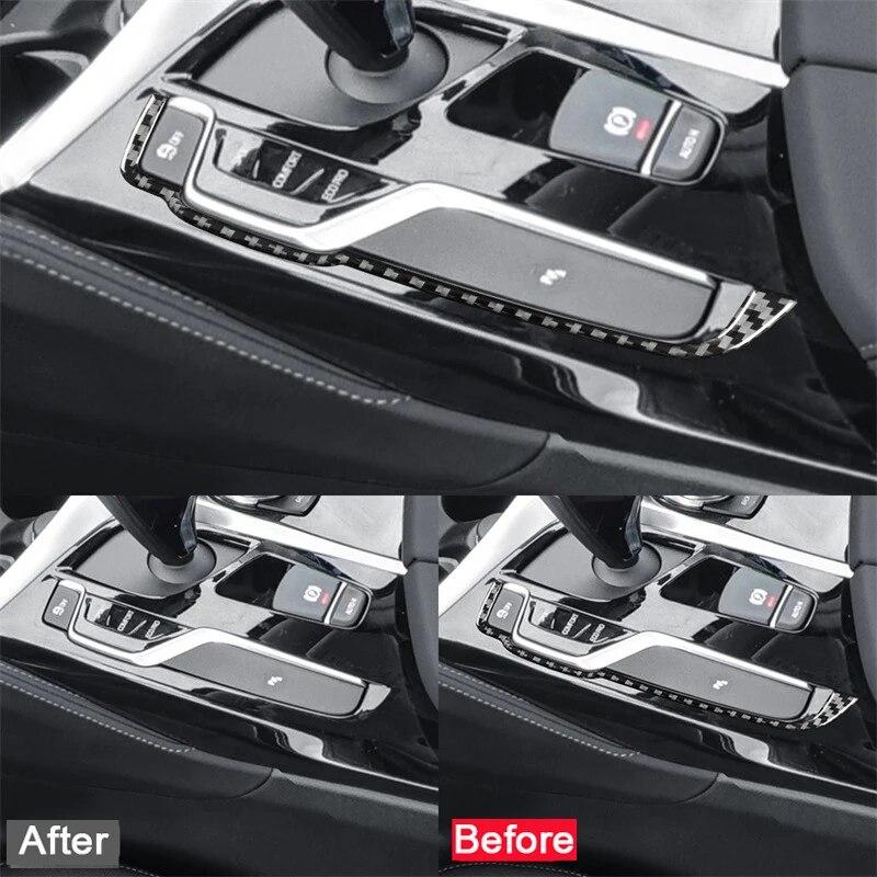 Carbon Fiber Car Gear Panel Decoration Cover Trim Sticker for BMW 5 Series G30 2018- Auto Interior Accessories