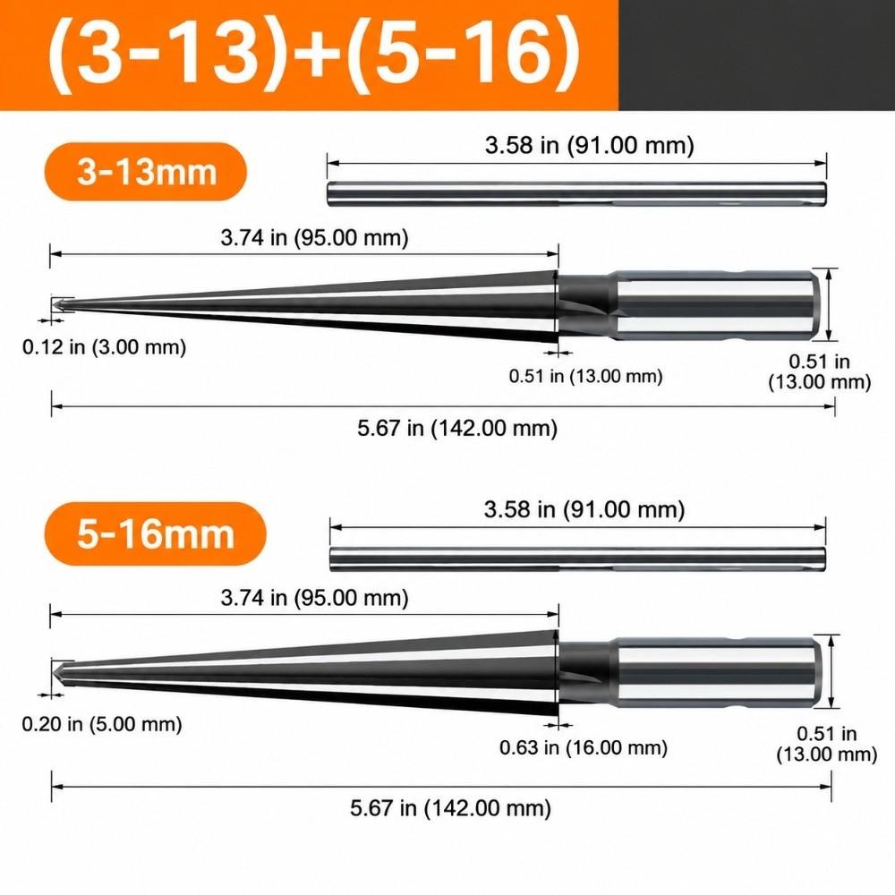 2PCS Metal Tapered Pin Hole Reamer 3-13mm Range+5-16mm Range Guitar Reamer Tool  Guitar Bridge Work