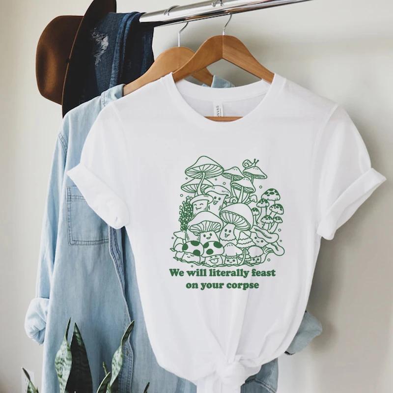 Funny Mushroom TShirts Short Sleeve Hippie Vintage Fungi Lover T Shirt Cute Mycology Graphic Tees Women Cottagecore Clothes