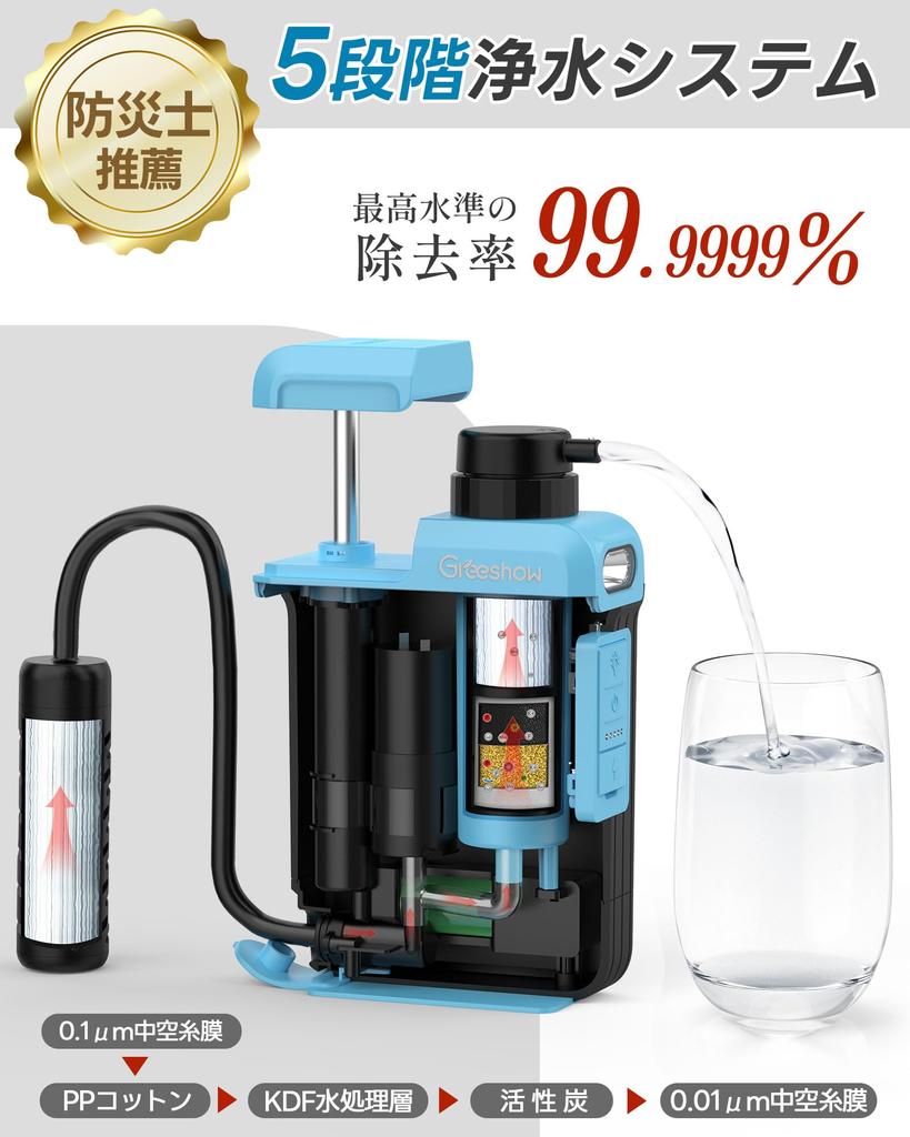 Latest Manual Bump Greeshow Portable Water Outdoor Water Electric Water Genuine Japanese Solar Drinking Recommended by Disaster Prevention Survival