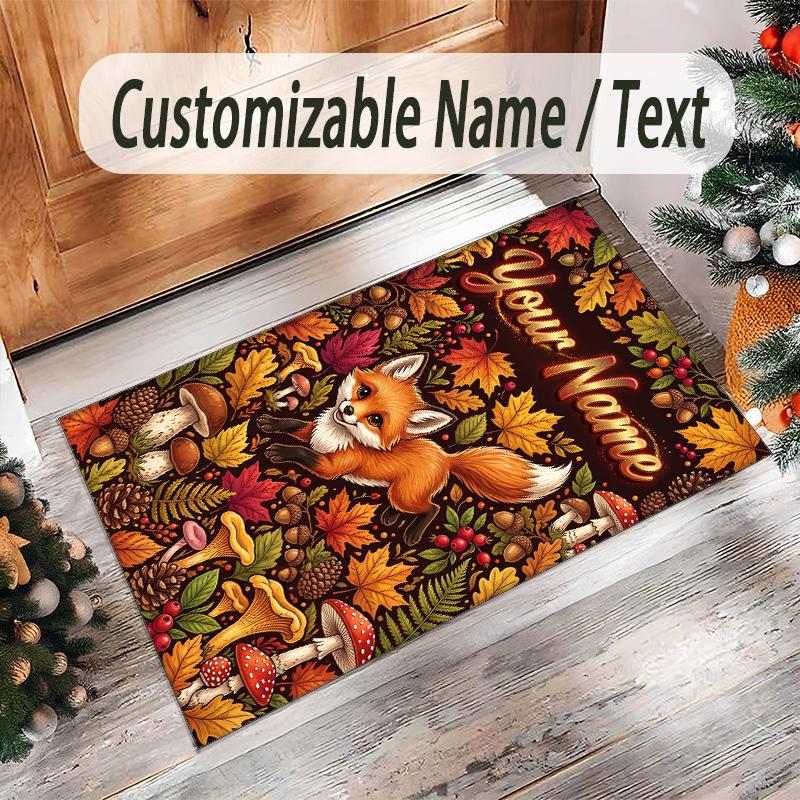Fox Theme Crystal Velvet Floor Rug Personalized Custom Name Text Warm Carpet Home Decoration