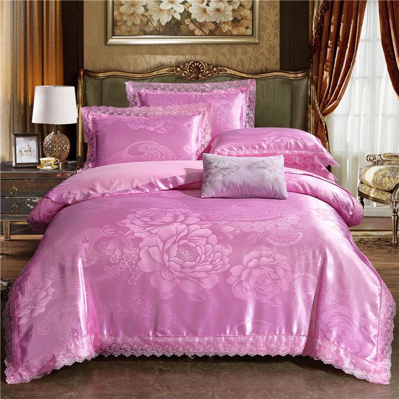 Комплект постельного белья из европейского сатинового жаккарда - с кружевной отделкой, комплект из 4 предметов