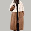 Women's Long Color Blocking Fashionable Winter Loose Flip Collar Plush Jacket
