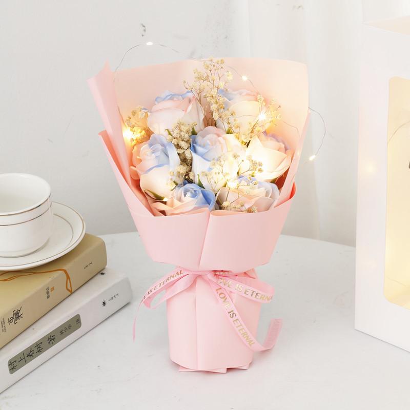520 Creative Icy Blue Rose and Gypsophila Soap Flower Bouquet for Teacher's Day