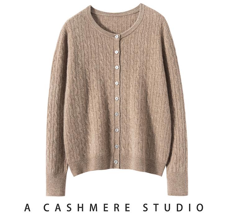100% Pure Cashmere Women's Long Sleeve Loose Cardigan - Comfortable, Versatile, and Skin-friendly Knitwear