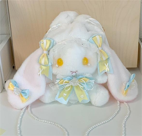 Sweet and cute doll plush small bag bow rabbit drawstring bucket bag soft cute girl messenger bag