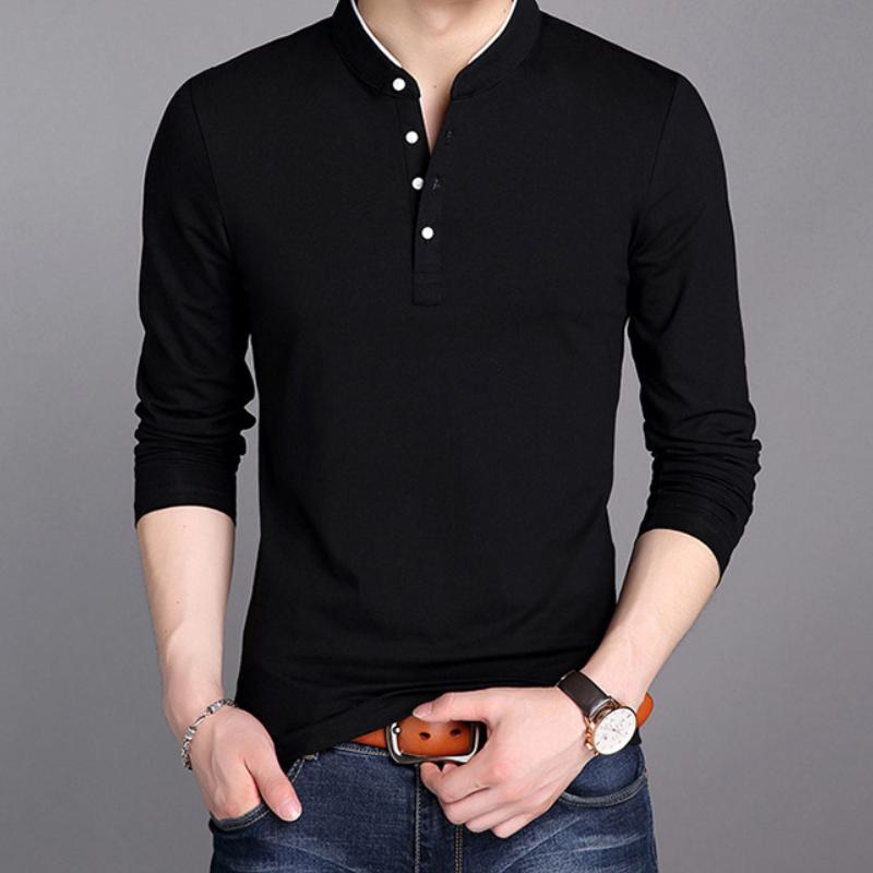 Мужская деловая повседневная футболка-поло с длинным рукавом, летняя удобная и дышащая однотонная футболка
