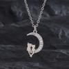 Cat Necklace On The Moon Live Pendant Female Creative Zircon Cat Collarbone Chain Under The Moon