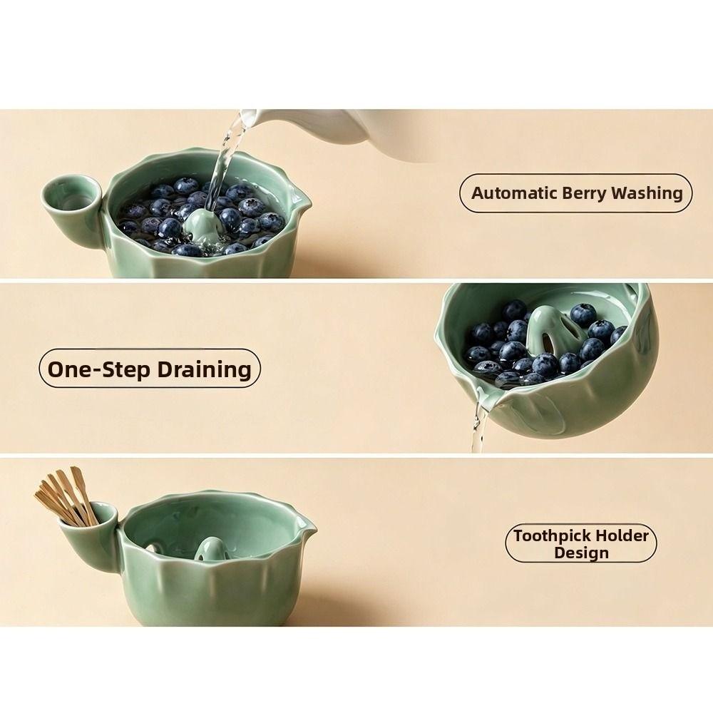 Side Pouring Spout Ceramic Berry Washing Bowl Self-Rotating Fruit Washer Home Cooks