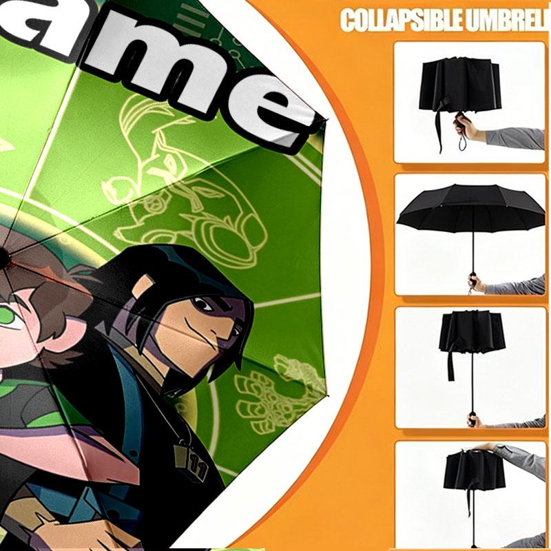 Custom Name Personalized Ben 10 Cartoon Print Umbrella, Auto Open Close, 8‑Rib Sturdy Frame, Commute Camping Hiking Use, Birthday Gift