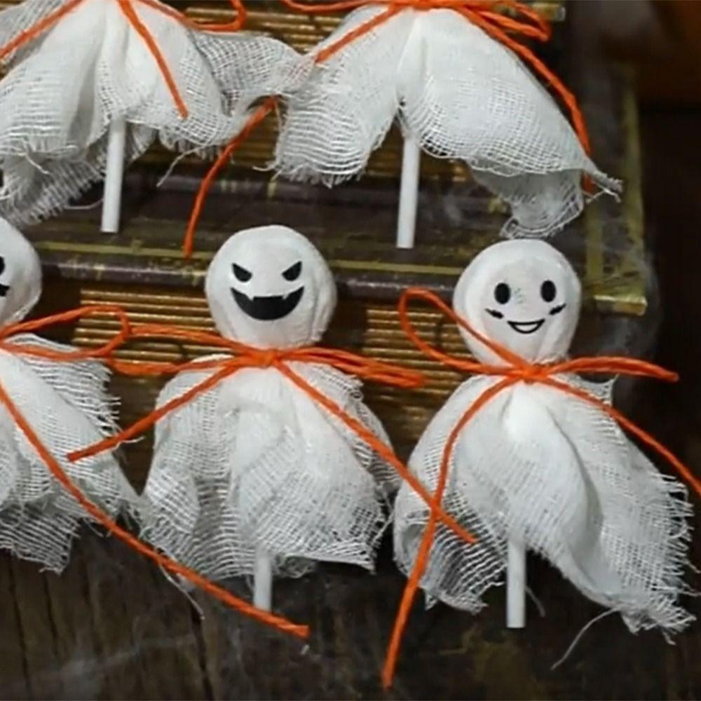12Pcs with Sticker Ghost Candy Decoration Creative Lollipop Packing Material Pack  Festive Packaging