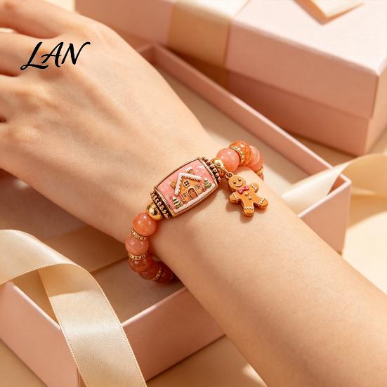 Metal Pendant Bracelets Christmas Story Beaded Bracelet, Bracelet with Santa Reindeer Snowman House Candy Women Cane Tree Pattern, Elastic Colorful