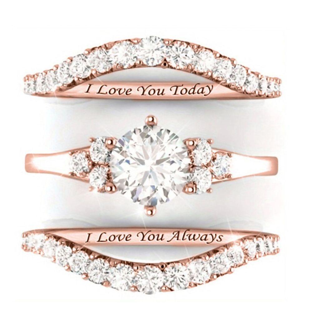 Copper Inlaid Ring Set Synthetic Zircon Fashion Rings Fashionable Layered Rings Everyday Jewelry