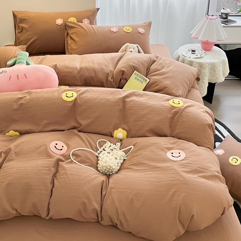 Комплект из четырех предметов из стираного хлопка, простыня, пододеяльник, трехкомпонентный пододеяльник