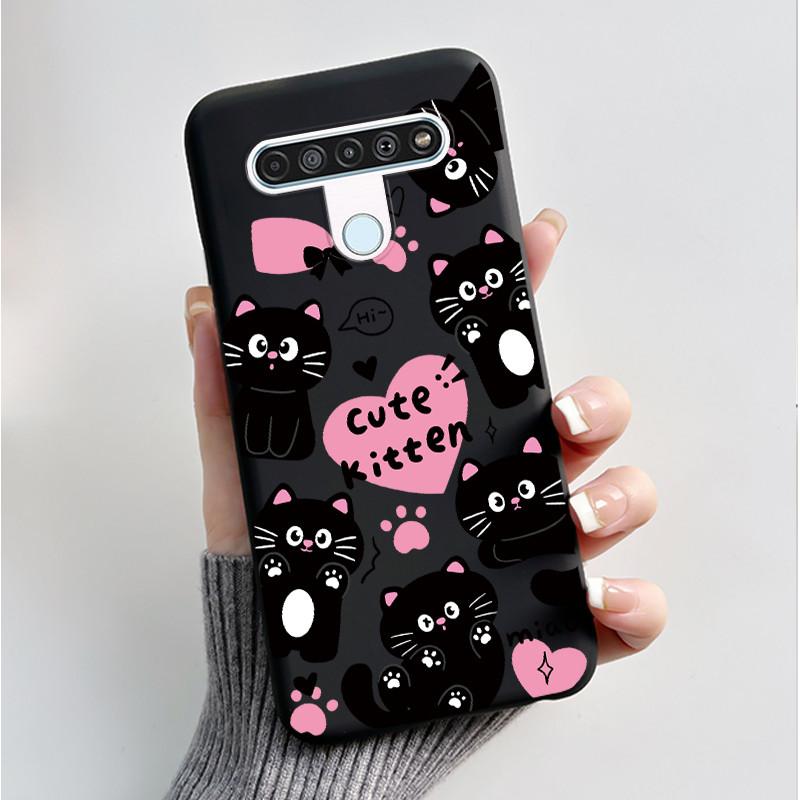 Чехол с рисунком для LG Q61 / LG K61 / LG Q70, чехол-бампер, мягкий силикон, черный корпус, милый цветочный мультяшный чехол