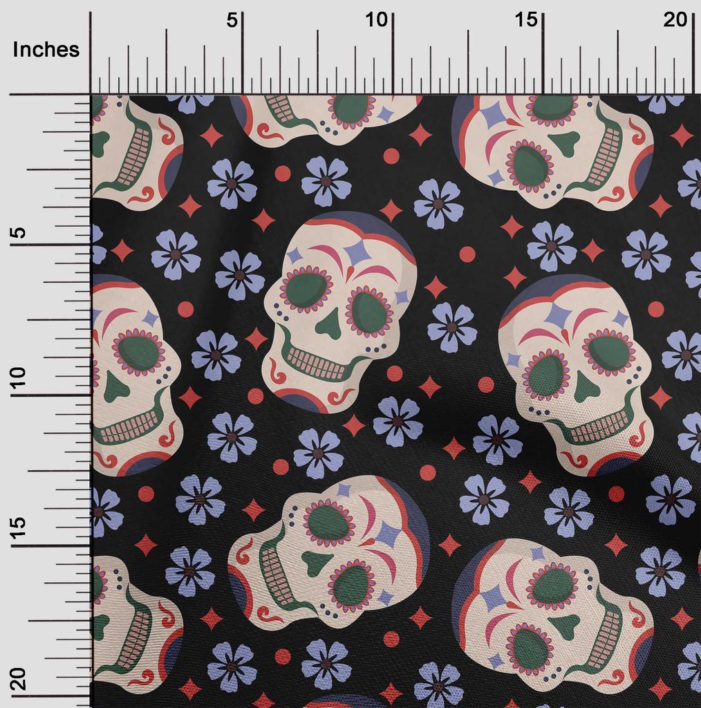 oneOone Georgette Viscose Black Fabric Skull Dress Material Fabric Print Fabric By The Yard 42 Inch