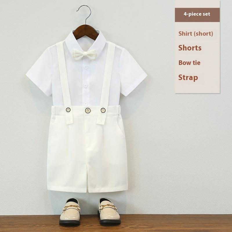 Смокинг на день рождения для малышей, летний британский стиль, свадебный костюм для мальчиков, белый элегантный детский хор, торжественная одежда для выступлений 6 8 лет