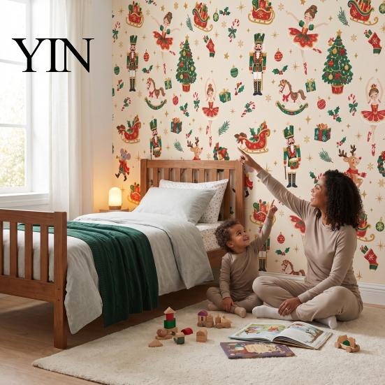Christmas Room Decor for Living Nutcracker Self-Adhesive Wall Stickers, Thick PVC Wallpaper with Ballerina, Xmas Tree & Seasonal Holiday Party Decals