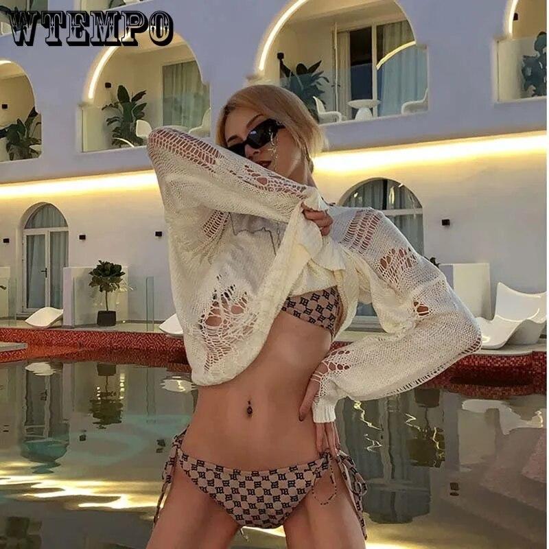 Черный полый вязаный свитер с неровными отверстиями, женский тонкий пуловер с круглым вырезом, сладкий джемпер с длинными рукавами, новая модная осенняя уличная одежда