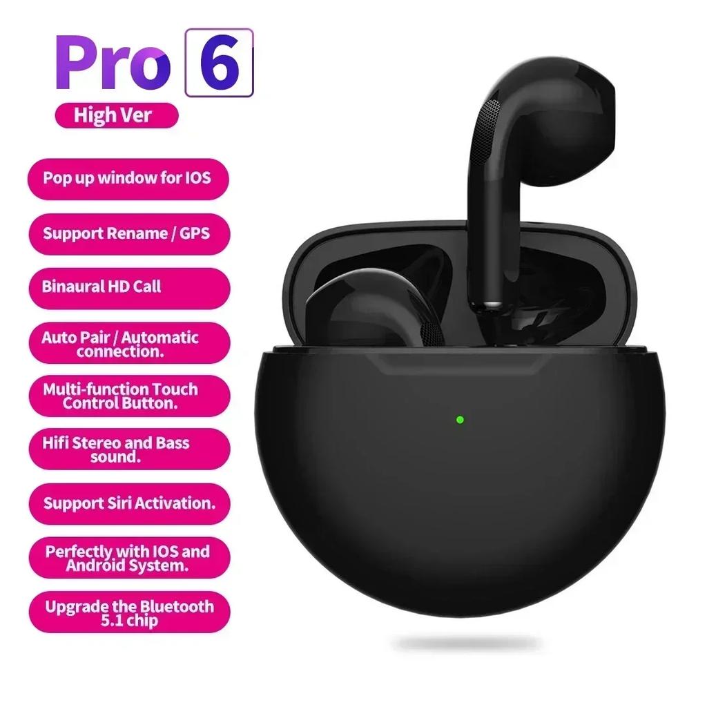 Беспроводные наушники Air Pro 6 TWS с микрофоном, Bluetooth-наушники, спортивная гарнитура для бега для Apple iPhone, наушники Xiaomi Pro6