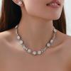 Korean Version Earring Necklace Set Personalized Flower Stamen Inlaid Pearl Zircon Necklace Earrings Women Jewelry Accessories