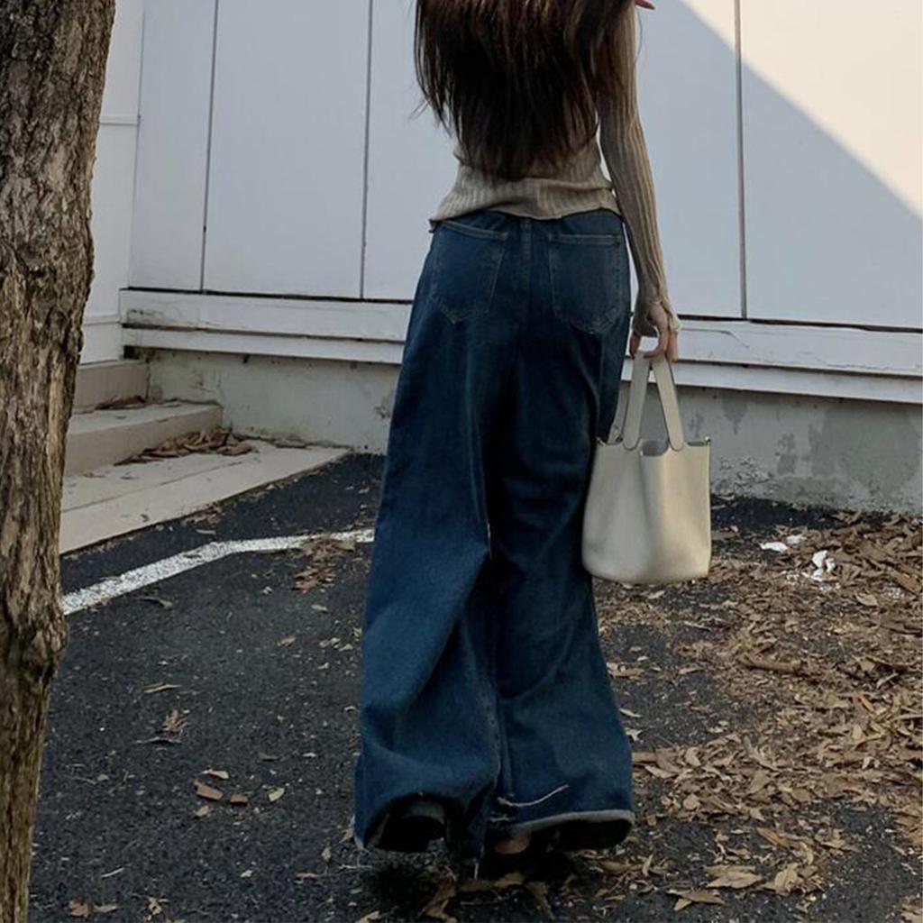 Loose Design, Retro High Waisted Jeans, Women's Slimming And Drooping Feeling, Wide Leg Mopping Pants