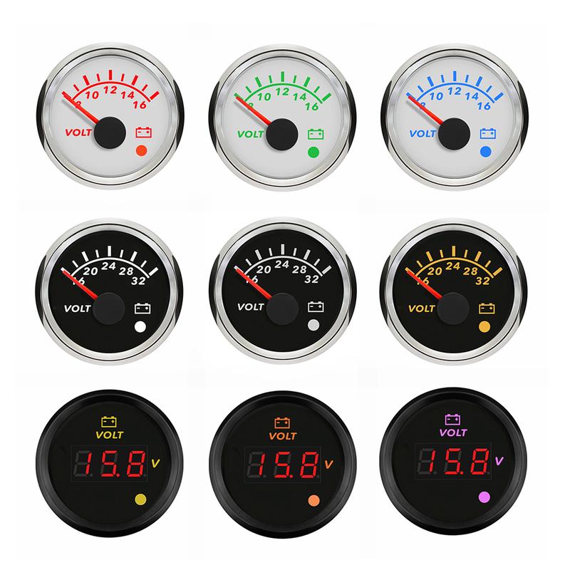 ELING Car Boat Yacht Truck Universal 52mm Voltmeter 8-16V 16-32V 9-32V Volt Gauge with 8 Colors Backlight and Alarm