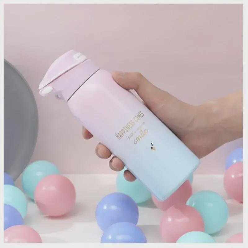 Термокружка с градиентным цветом и трубочкой Duckbill - 500 мл, корейский дизайн, нержавеющая сталь