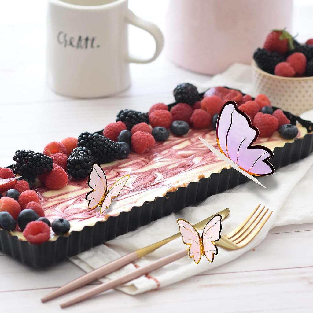 40 шт. Блестящие 3D-бабочки - Золотые топперы для торта на день рождения, Радужные топперы для кексов, Наклейки на стену для декора комнаты