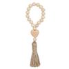 1Pc Log Color Wood Bead Farmhouse Rustic Wall Hanging Hemp Rope Tassel Beaded