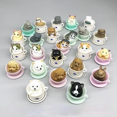 Имитация Чайной чашки Кошка и Собака Мини Модель Животного Миниатюрное Украшение Пейзажа Украшение Бонсай Подарок Игрушка Украшение Торта Фигурка