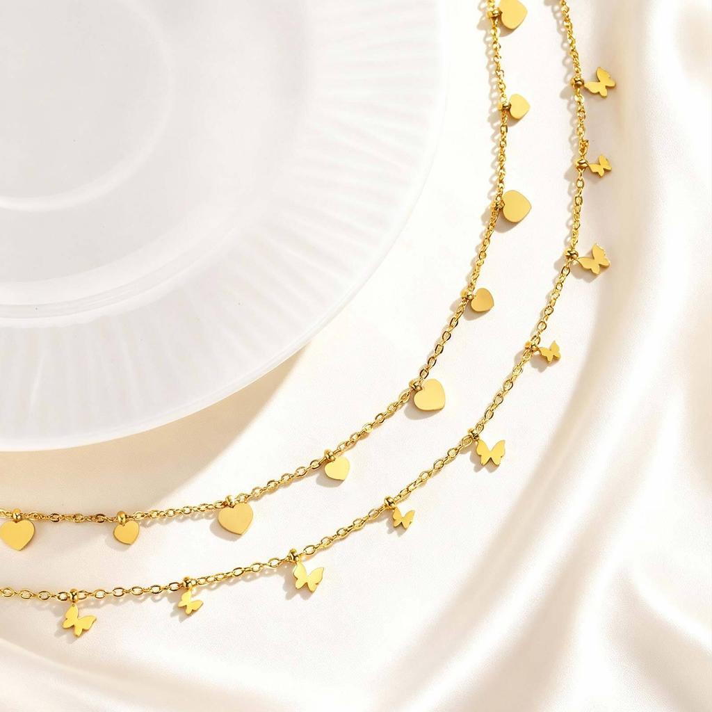 Vnox Gold Plated Chain Necklaces Bracelets For Women Stainless Steel Butterfly Love Multi Pendants Jewelry Gifts