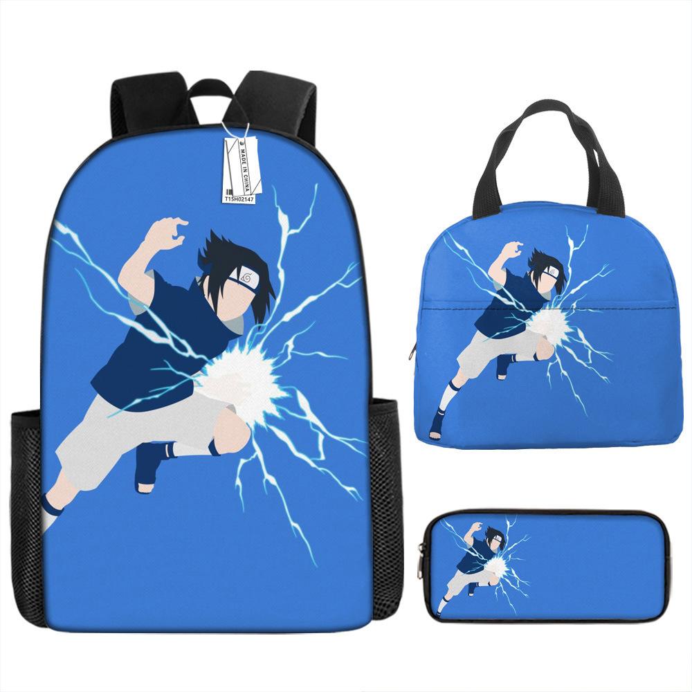 Наруто Шиппуден Начальная и средняя школа Школьный рюкзак Большой вместимости Кампусный рюкзак Сумка для ланча Пенал Набор из трех предметов