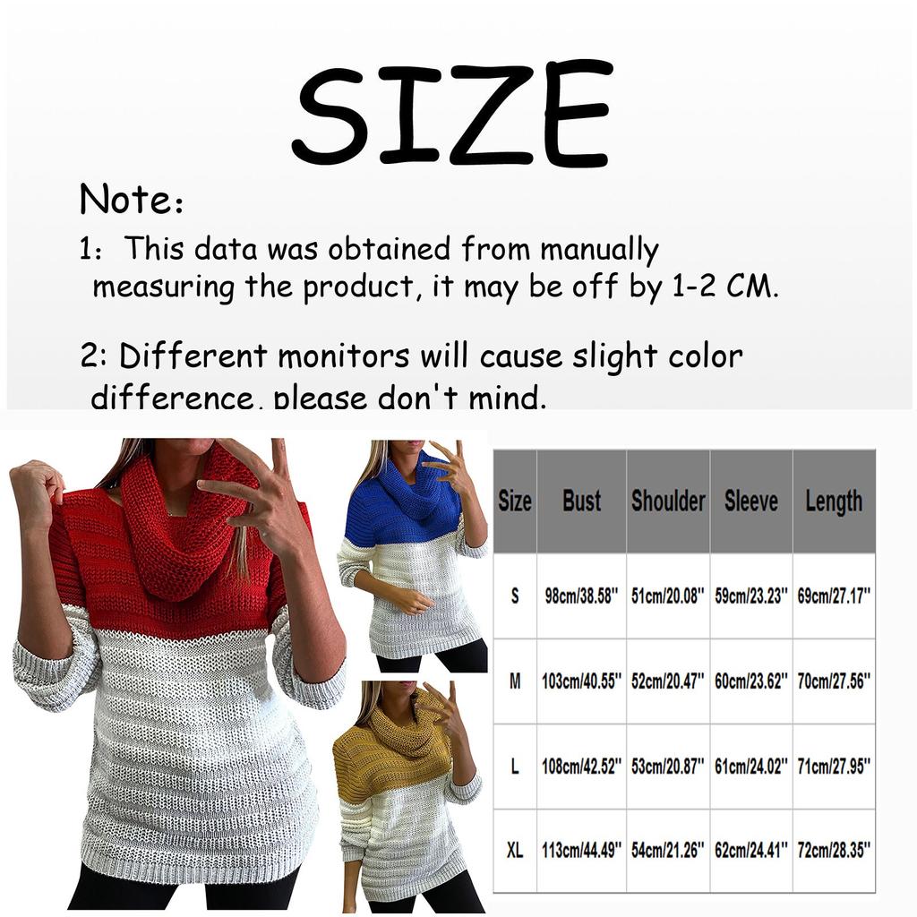 Ladies Casual Loose Round Neck Bib Color-blocking Long-sleeved Knitted Sweater