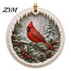 Winter Window Ornaments Acrylic Christmas Red Bird Ornament, Snow Scene Pattern Xmas Tree Festive Hanging Decor Decor, Retro Round Pendant for Holiday