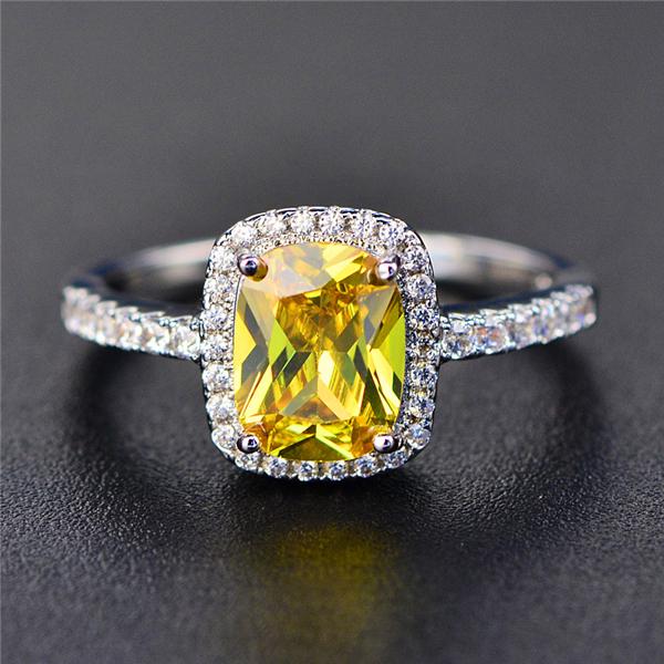 Fashion Mystic Rainbow Pink/Green Square Shaped Crystal Rings Silver Color Wedding Jewelry Female