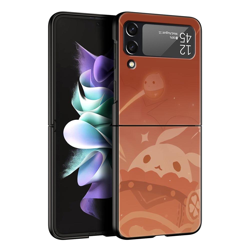 Для Samsung Galaxy Z Flip 3 4 5 Жесткий Черный Складной ПК Чехол для Телефона Логотип Genshin Impact Для Samsung Z Flip3 Чехол Защитная Оболочка