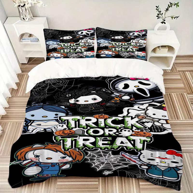 3 шт. Набор постельного белья Хэллоуин 'Trick or Treat Characters Hello Kitty', Включает 1 пододеяльник и 2 наволочки, Без наполнителя, Мягкий и удобный