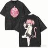 2026 Puella Magi Madoka Magica Мадока Канаме Винтажная стираная с принтом Свободная футболка с коротким рукавом из чистого хлопка для фанатов